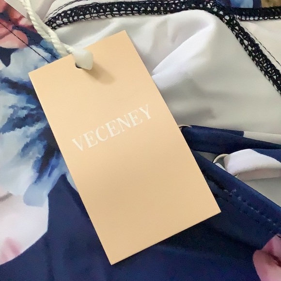 Veceney One Piece Swimsuit featuring a blue floral print and a high-cut design - Picture 3 of 4